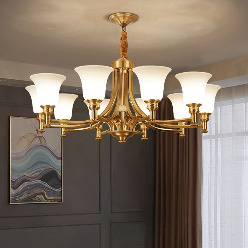 Flare Up Chandelier Traditional Frosted White Glass Hanging Light Fixture for Living Room