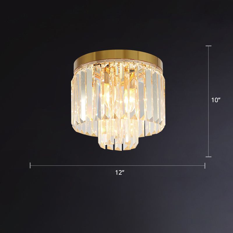 Circular Crystal Prism Flush Ceiling Light Minimalist Gold Flush-Mount Light Fixture for Bedroom