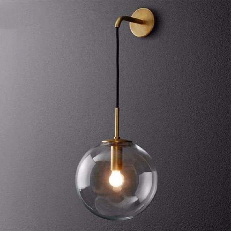 Postmodern Style Round Shade Wall Sconce Transparent Glass 1 Light Sconces for Bedroom