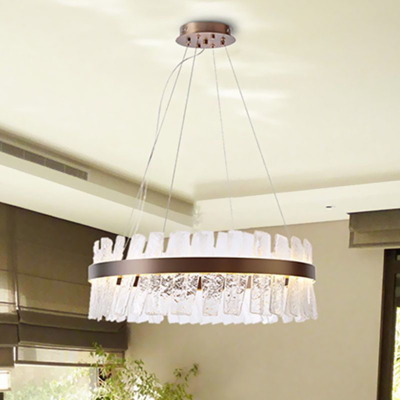 Oval LED Chandelier Contemporary Gold Textured Crystal Hanging Pendant Light over Table