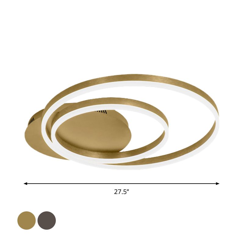 Dual Round Acrylic Flush Ceiling Light Simple Coffee/Gold LED Flush-Mount Light Fixture, Small/Medium/Large