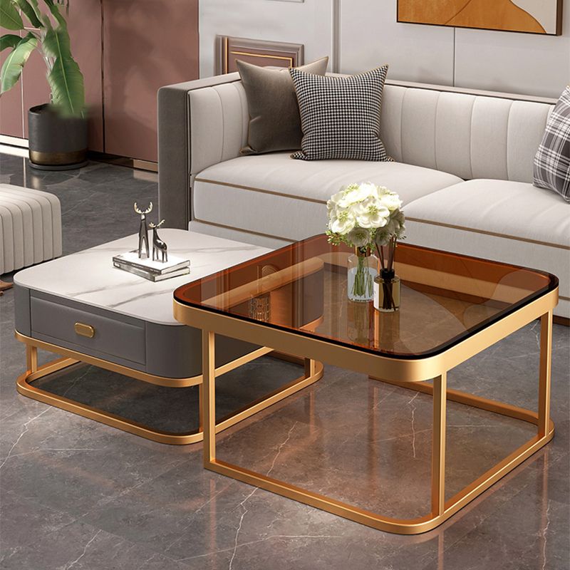 Glam Coffee Table Set Frame Square 2-Piece Coffee Cocktail Table