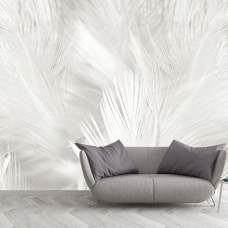 Photography Feather Wall Mural Decal for Accent Wall in Plain White, Personalized Size Available