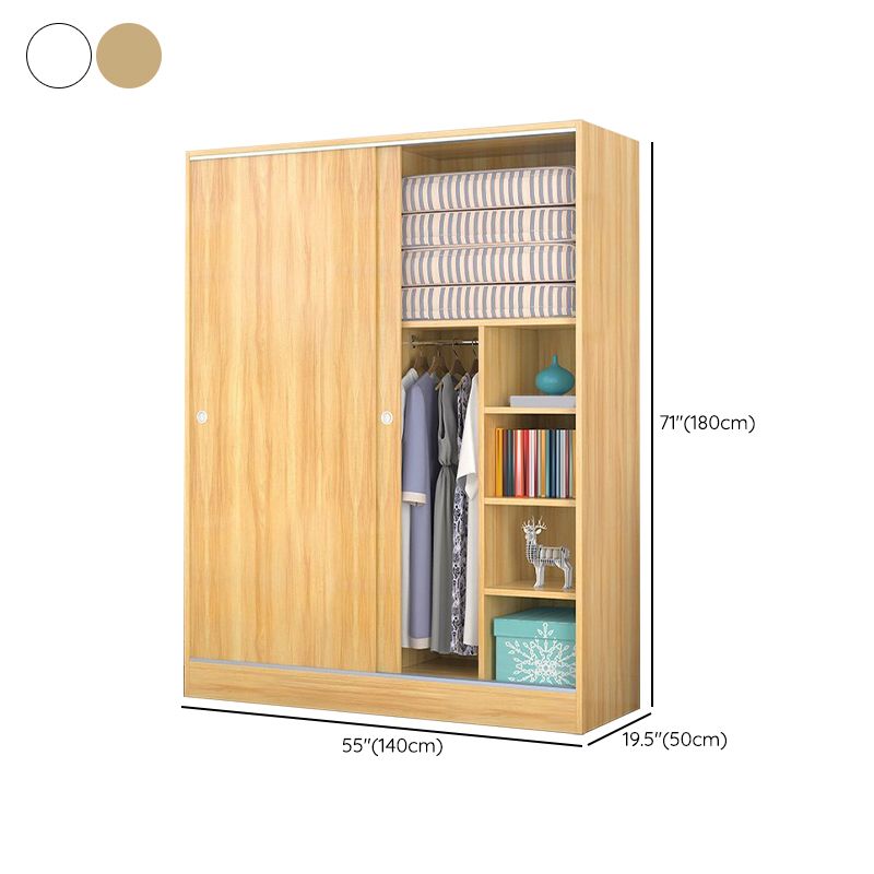 White Wood Double Door Industrial Wardrobe 5 Shelves Cabinet