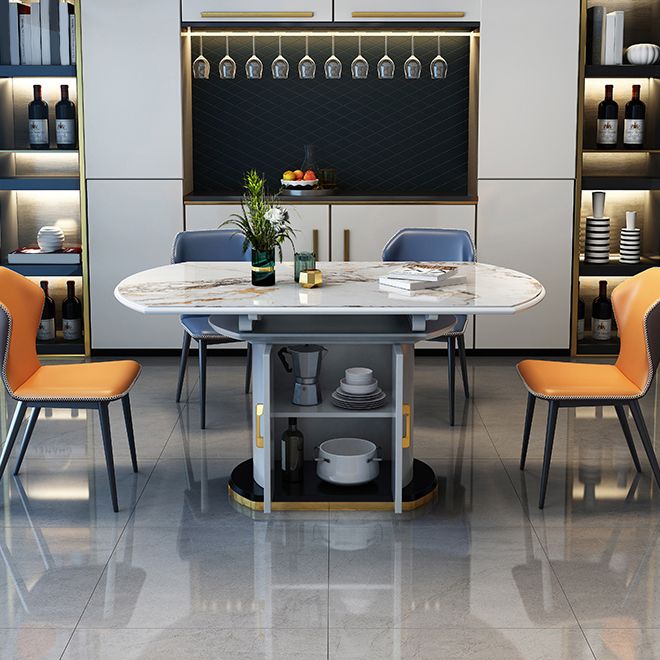Modern Extendable Dining Table White Round Stone Tabletop with Storage