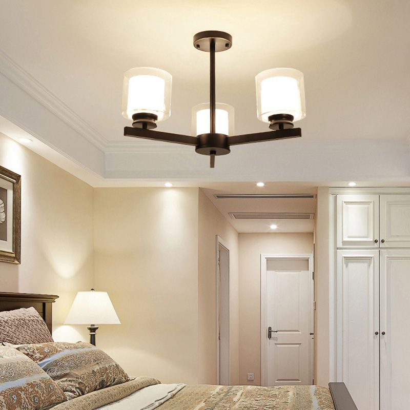 Schwarz/Gold/Splitterzylinder Kronleuchterlampe moderne 3/6/8 Lichter klarer Glasdecke Anhängervorrichtung mit radialem Design für Schlafzimmer