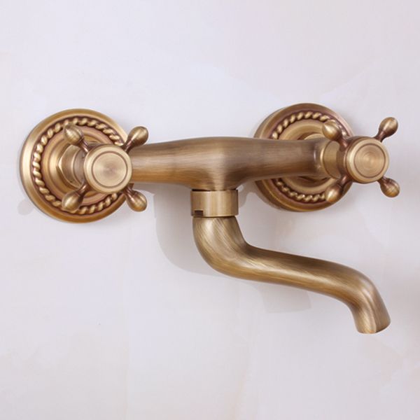 Traditional Wall Mounted Metal Tub Filler Double Handles Waterfall Tub Faucet Trim