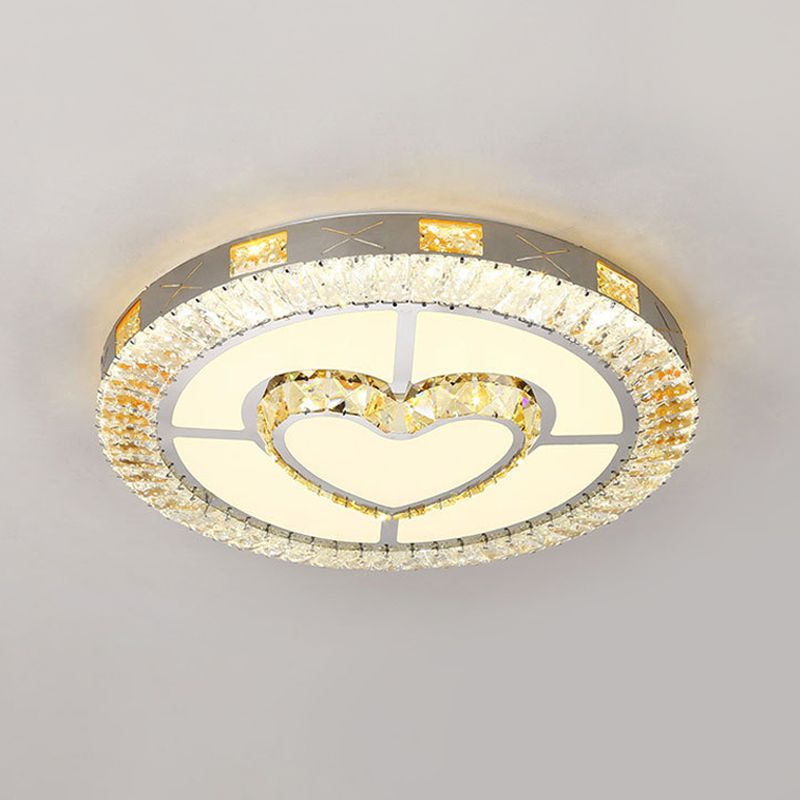 Chrome LED Star/Loving Heart Flush Mount Minimalist Beveled Crystal Close to Ceiling Lamp for Sleeping Room