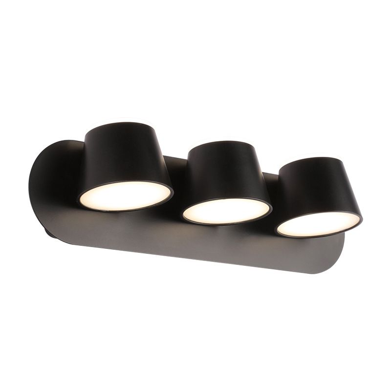 1/2/3 luces Dimensionamiento de pared de dormitorio con tono de metal de cono con moderno accesorio de iluminación de tocador blanco/negro en luz blanca