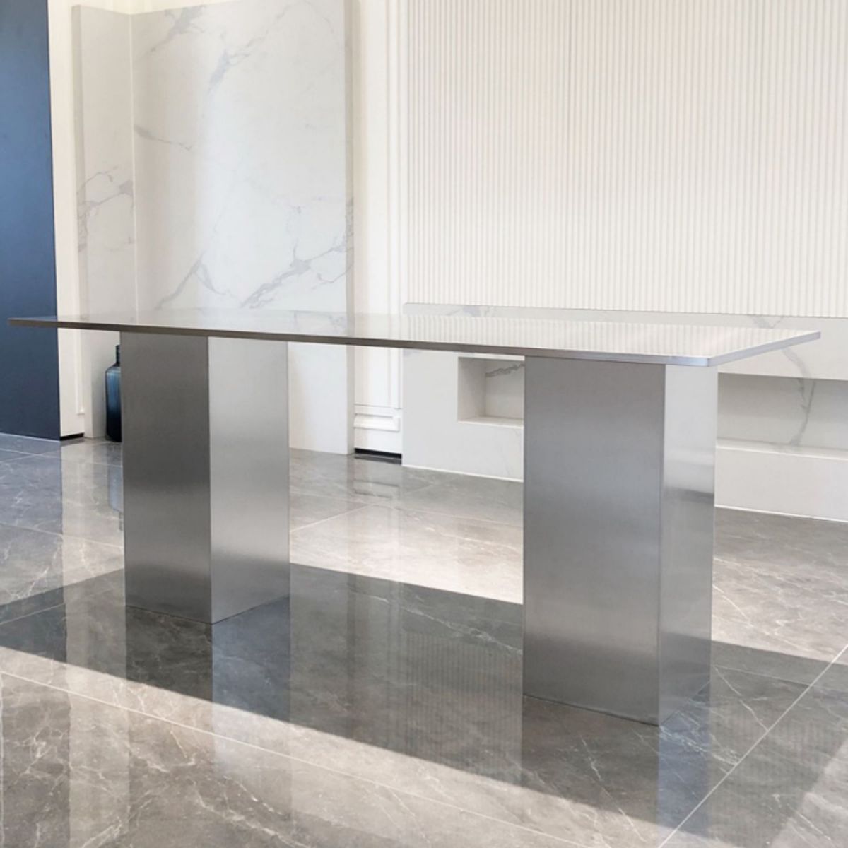 Stainless Steel Dining Table Rectangle Modern Dinner Table for Dining Room
