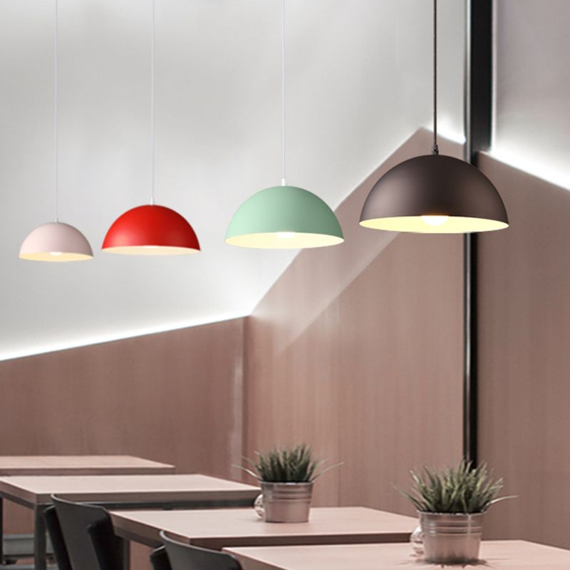 8 Color Optional Half Globe Pendant Lamp Macaron Simple Colorful Metal Hanging Light for Kitchen Dining Room