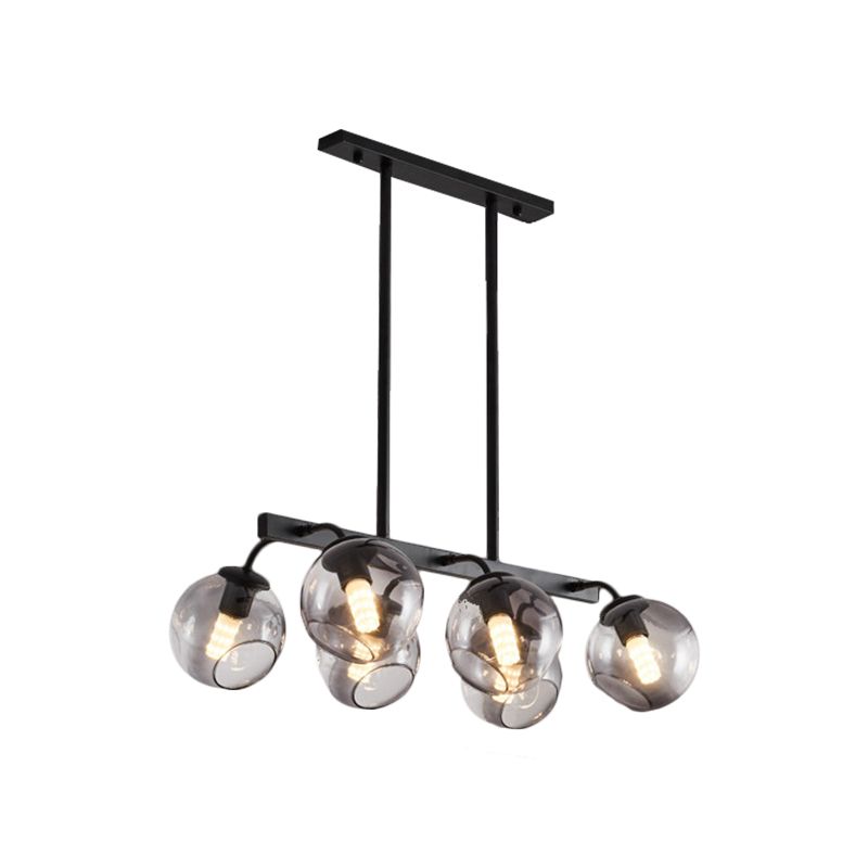 Black Finish Orb Shade Island Lighting 6/8 Lights Modern Glass Linear Pendant for Kitchen Dining Room