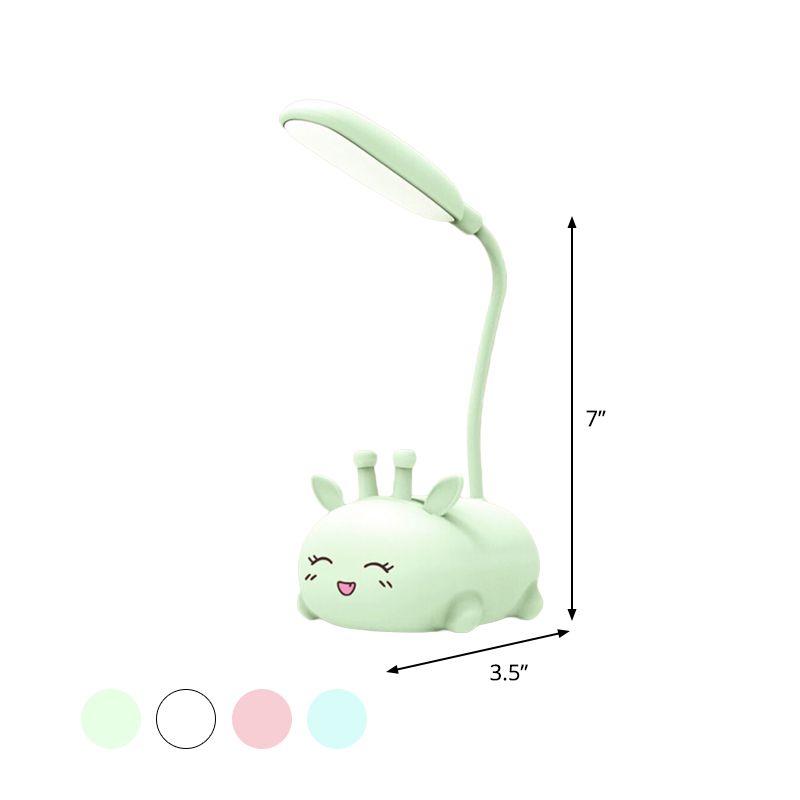 Cartoon Sika Deer Lámpara de escritorio de plástico Room Led Night Light con brazo flexible en blanco/rosa/azul