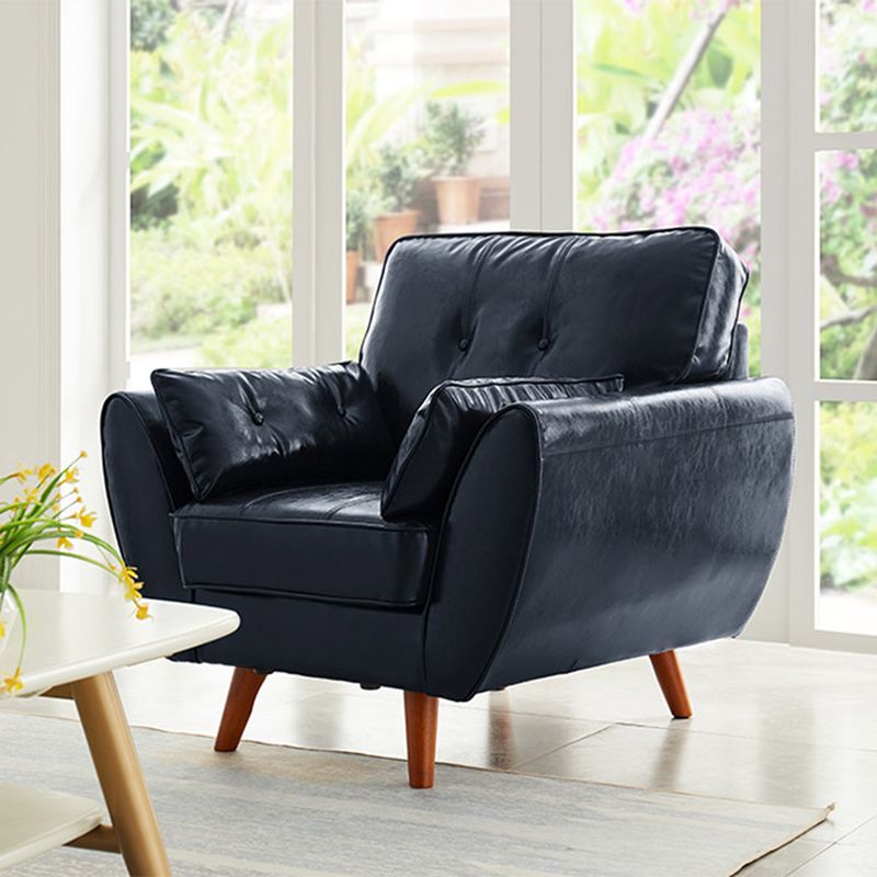 Faux Leather Contemporary Tufted Standard Flared Arm Settee Sofa