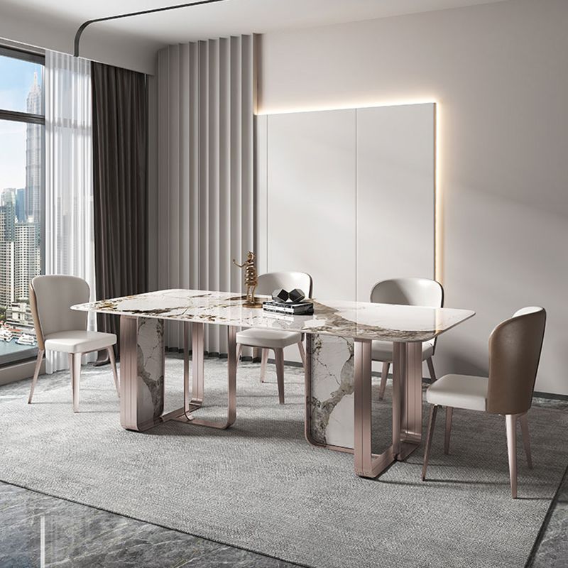 Rectangle Sintered Stone Top Table Contemporary Metal Base Dining Table