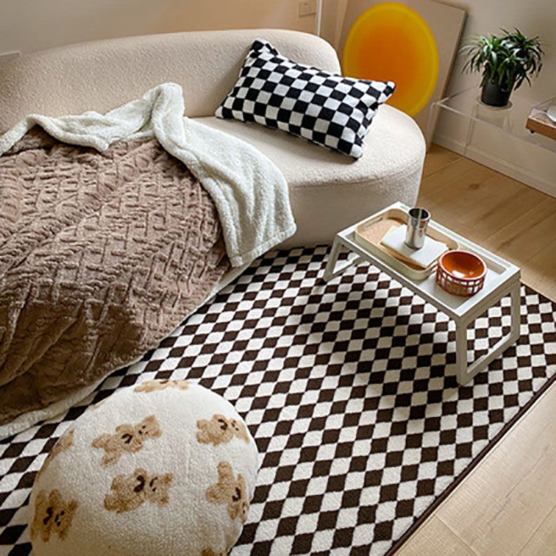 Purple Checked Rug Polyester Modern Rug Stain Resistant Rug for Living Room