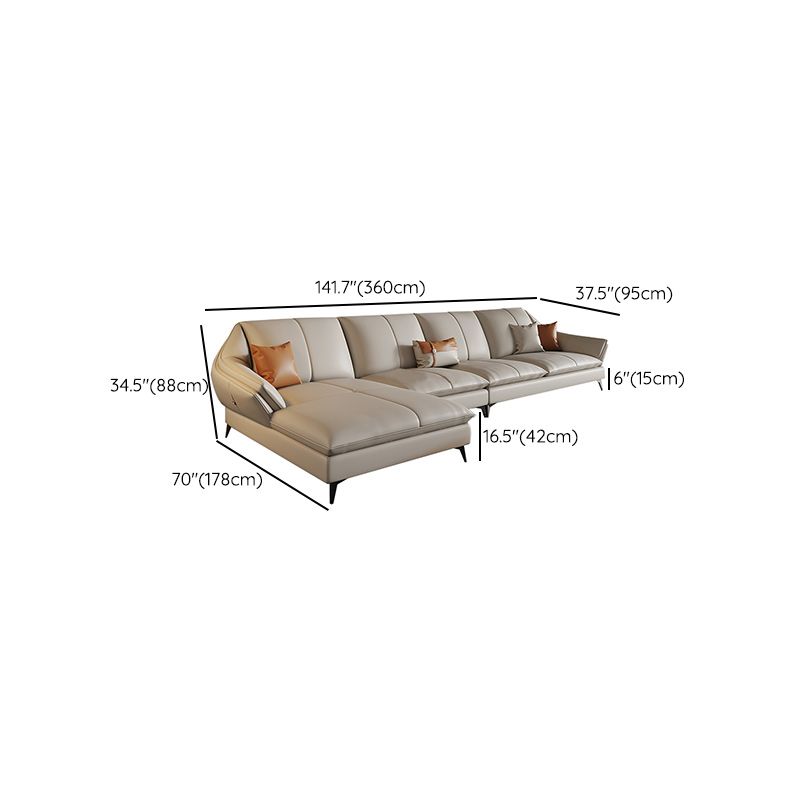 Contemporary Sectional Sofa Beige Leather Sectional with Pillows