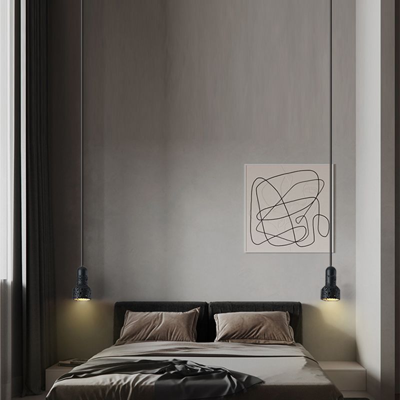 Single Head Stone Hanging Light Contemporary Creative Suspension Pendant in Black