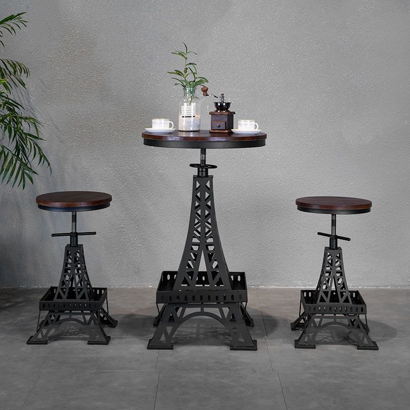 Industrial 1/2/3 Pieces Round Bar Table Set Solid Wood Bar Table Set for Dining Room