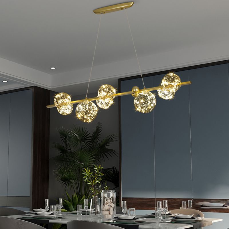 Contemporary Island Light Sphere Glass Island Pendant Lights in Gold for Kitchen