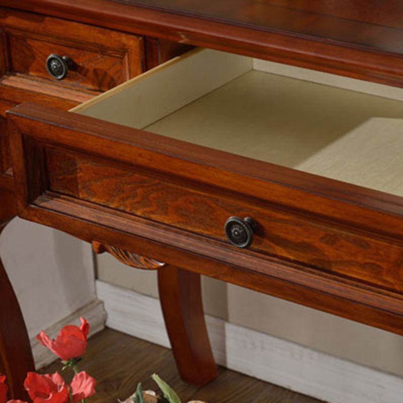 18.89" Wide Brown Vanity Set with Mirror Glass Make-up Vanity with 5 Storage Drawers
