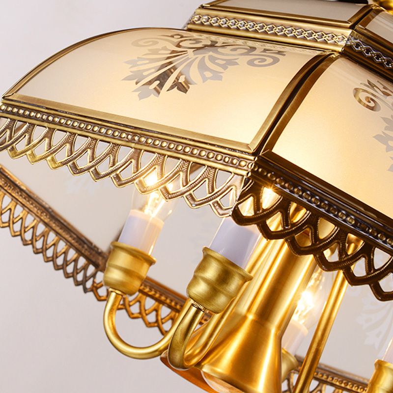 Gold 7 Heads Chandelier Lighting Colonialism Mouth Blown Opaline Glass Dome Pendant Ceiling Light for Dining Room