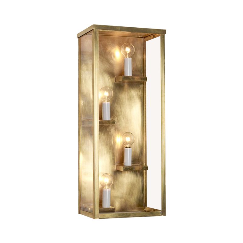 Cuboid Box Wall Mount Light Vintage Metallic and Clear Glass 4 Bulbs Gold/Black Sconce Light