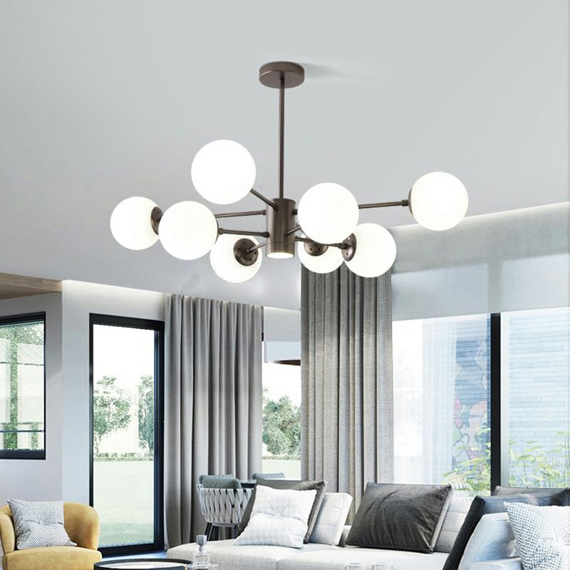 Nordic Globe Chandelier Black Multi Light Hanging Light with White Glass for Bedroom