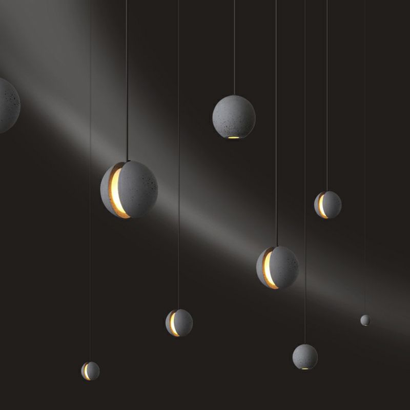 Mini Ball Cement Pendant Light Simplicity Novelty Grey LED Hanging Lamp for Bedroom