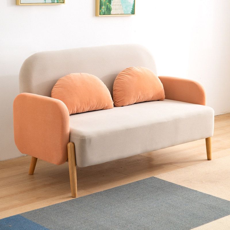 Scandinavian Loveseat with 2 Pillows and Square Arm for Apartment