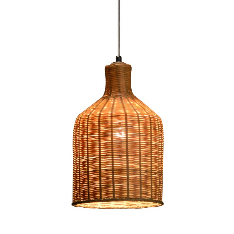 Chinese 1 Head Pendant Lamp Flaxen Tubular Hanging Ceiling Light with Bamboo shade