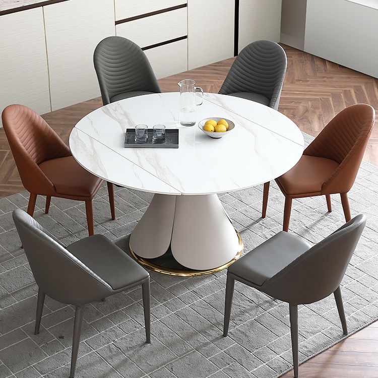 Glam 1/4/5/7 Pieces Scalable Dinette Set with White Sintered Stone Round Dining Table Set