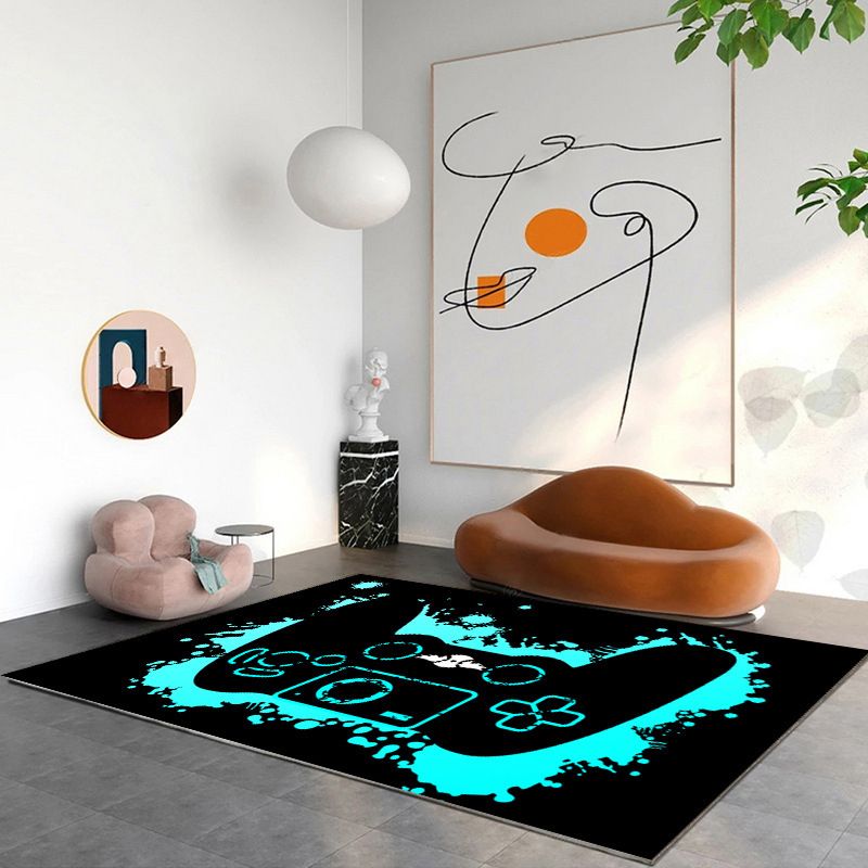 Modern Game Pad Print Rug Polyester Area Rug Washable Carpet with Non-Slip Backing