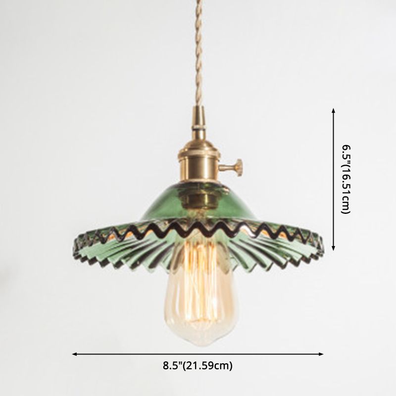 Scalloped Glass Shade Hanging Ceiling Light  Vintage Industrial 1-Light  Living Room Drop Pendant