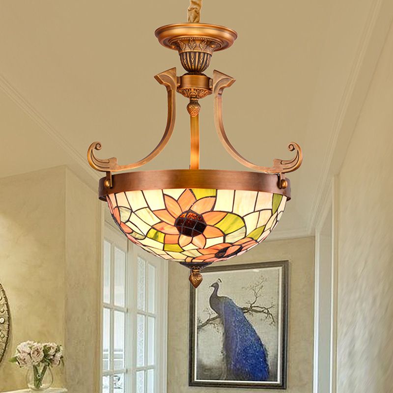 16 "/ 18" W fleur / feuille luminaire luminaire 3 lumières Kit de lampe suspendue victorienne en verre victorien en blanc pour le couloir