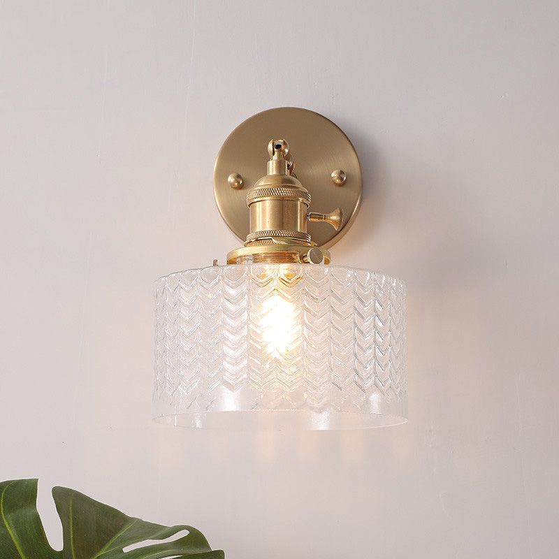 Industrial Style Drum Shade Wall Lamp Glass 1 Light Sconces for Bedroom