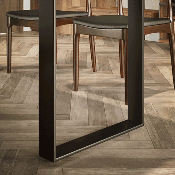 Wood Top Dining Table Industrial Rectangle Table with Sled Base in Black