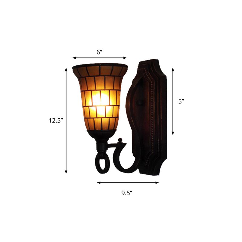 1 Head Slim Bell Wall Sconce Retro Loft Glass Wall Light in Yellow for Library Cafe