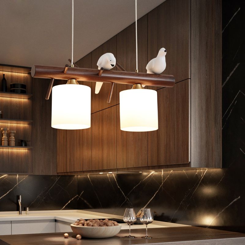 Contemporary Style Cylinder Island Lights White Glass Island Pendant Lights
