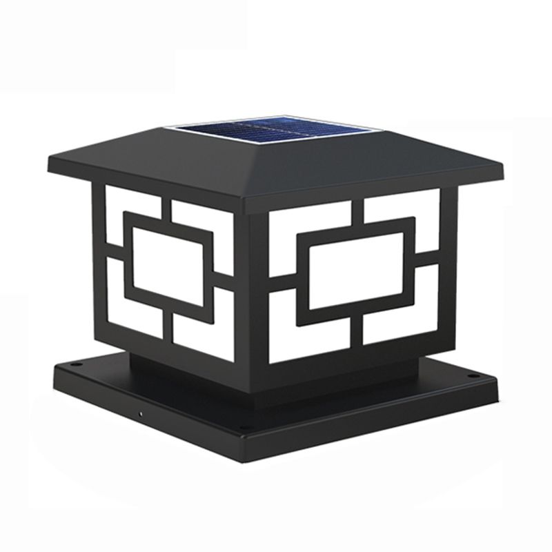 Modern Simple Plastic Outdoor Light Cube Shape Solar Energy Pillar Lamp for Courtyard