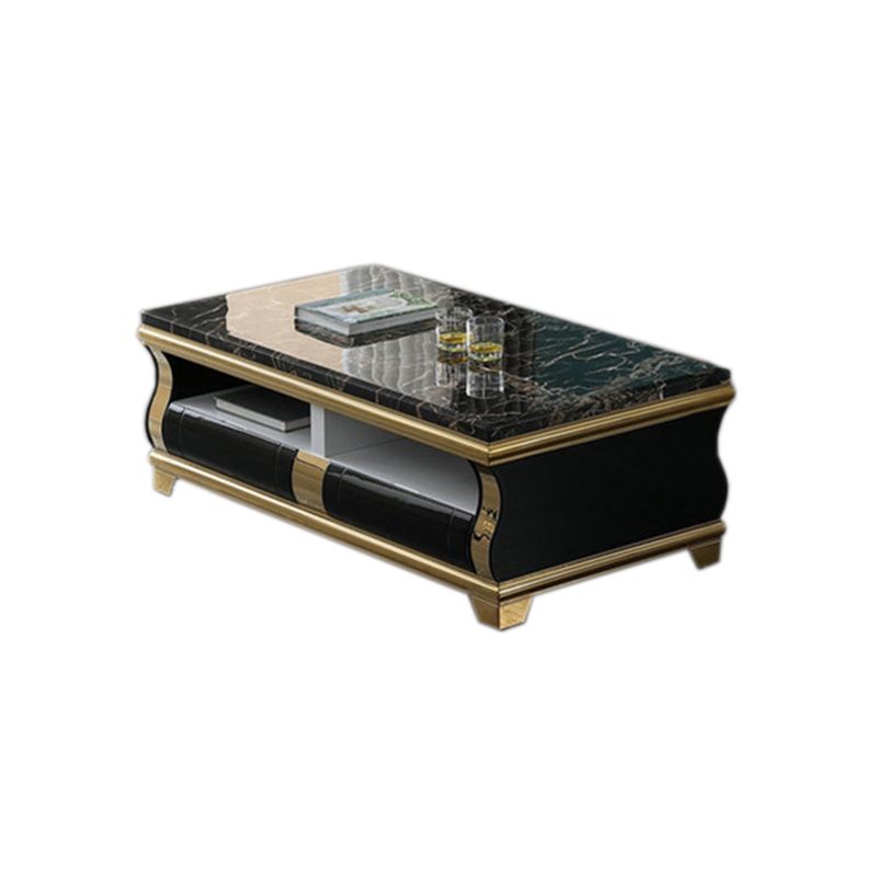 Marble Coffee or End Table with Storage Drawers Rectangle Block
