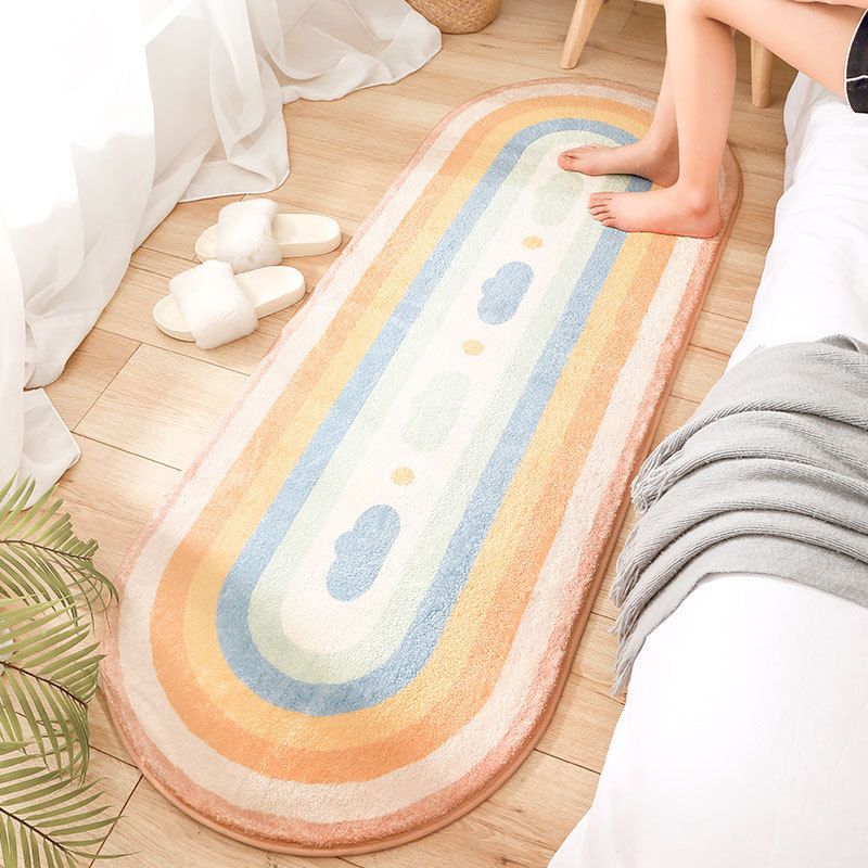 Simplicity Striped Pattern Rug Oval Polyester Carpet Pet Friendly Area Rug for Bedroom