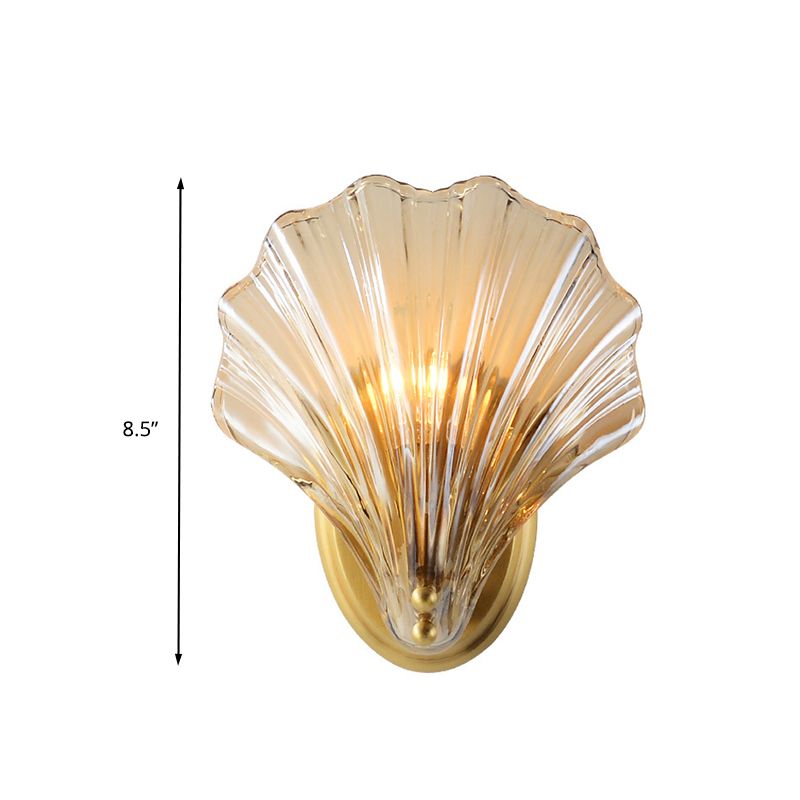 1 Bulb Wall Mount Light Traditionalist Bedroom LED Wall Sconce Lighting with Shell Clear Glass Shade