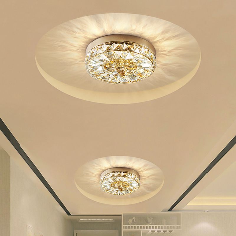 Contemporary K9 Crystal Flush Mount 1-Light Cylinder Flush Ceiling Light for Hallway