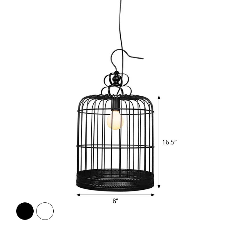 Black/White Birdcage Drop Lamp Rustic Metal 8"/10"/16" Wide Single Dining Room Ceiling Pendant Light