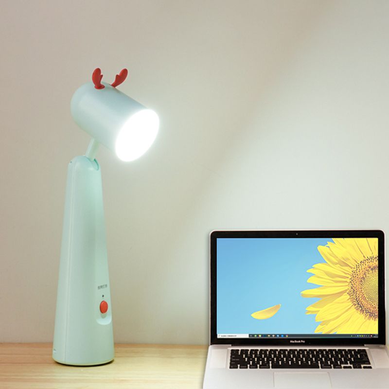 Kids Antler Adjustable Desk Lamp Plastic Bedroom LED Reading Book Light in White/Green