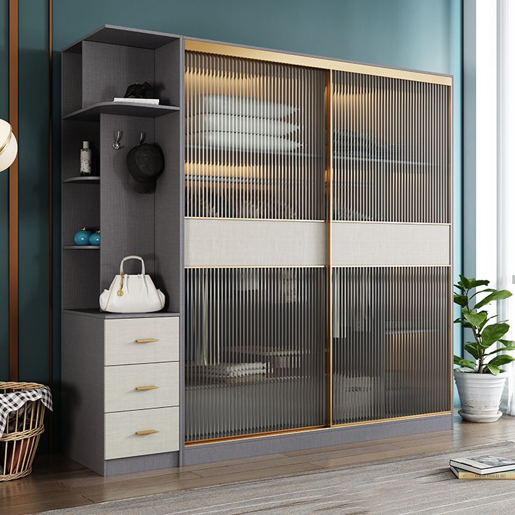 Modern Wardrobe for Home Mirrored Finish Cabinet with Glass Door