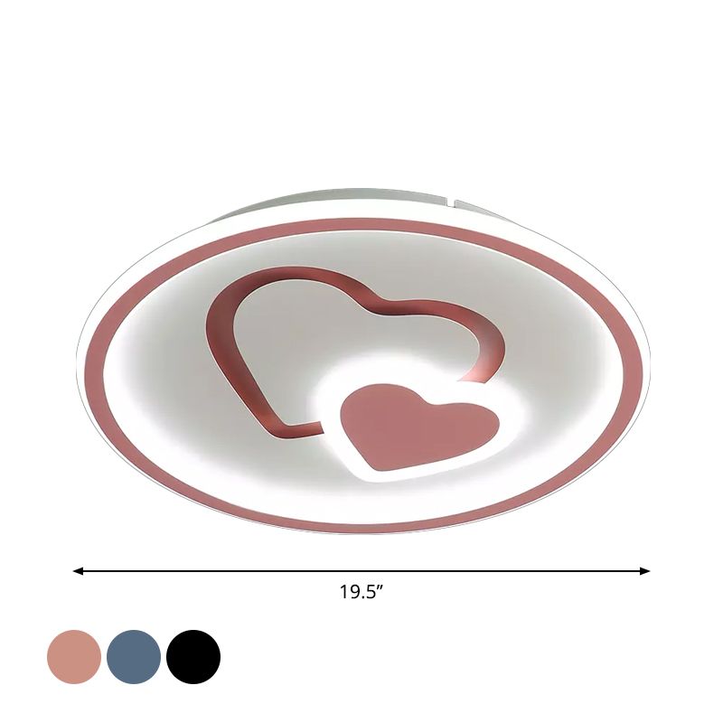 Heart Shaped Thin LED Ceiling Light Modern Acrylic Bedroom Circle Flush Mount in Black/Pink/Blue, 16"/19.5" Width