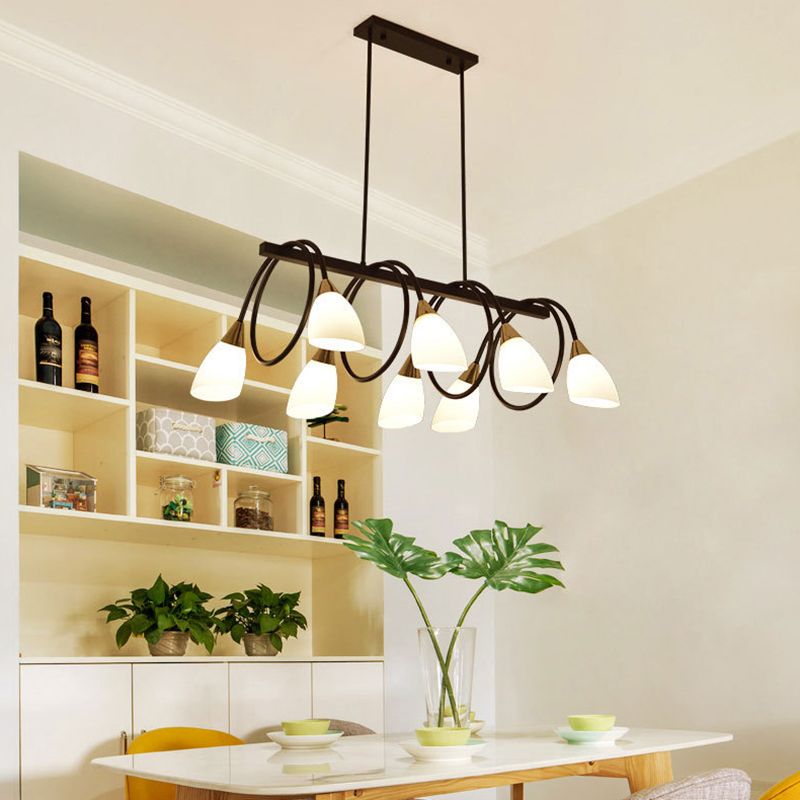 Sala da pranzo isola lampada a piede a sospensione in stile Nordic Black Island con tonalità in vetro cono