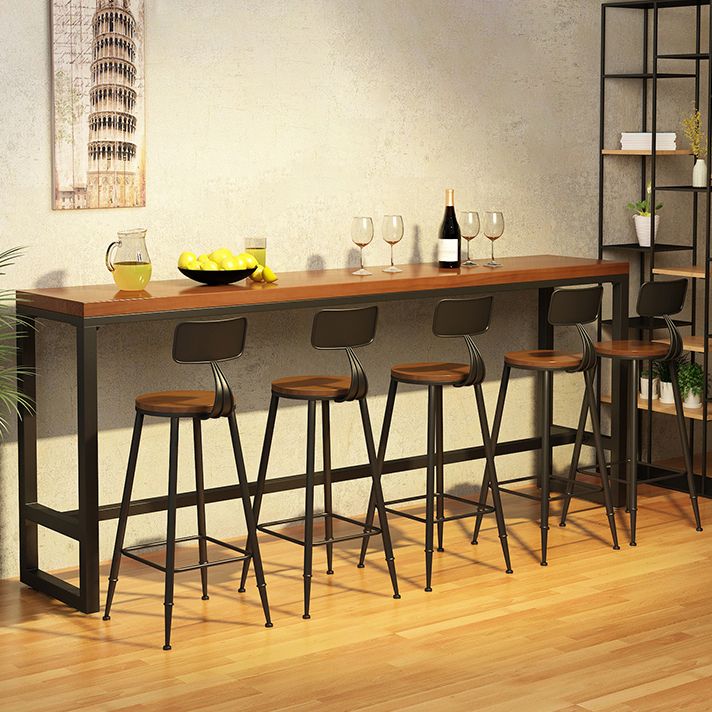 Rectangle Wood Bar Dining Table Contemporary Bar Table with Trestle Base in Black